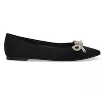 Load image into Gallery viewer, Pointed Toe Rhinestone Bow Slip On Flat