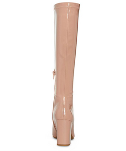 Pointed Toe Flared Heel Knee High Boots