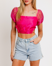 Load image into Gallery viewer, Puff Sleeve Tie Back Crop Top