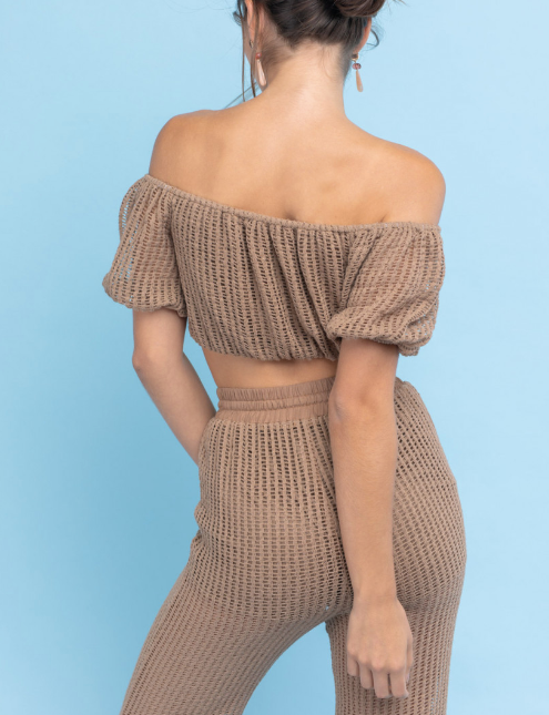 Off shoulder ribbed crop top hot sale