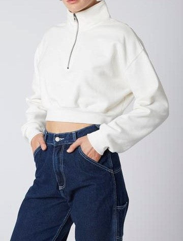 Quarter Zip Drop Shoulder Cropped Sweatshirt