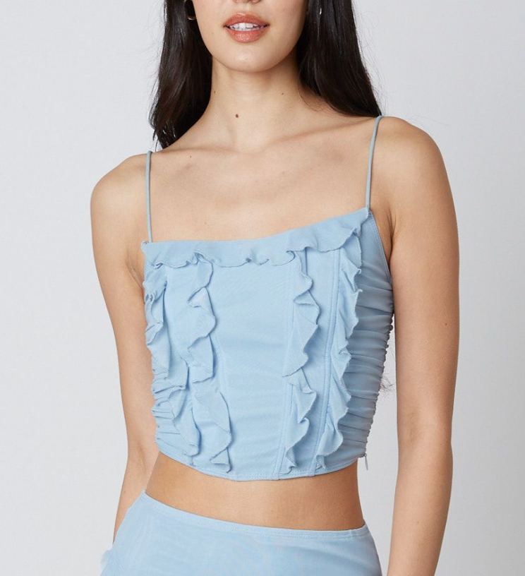 Sleeveless Mesh Ruffle Crop Top