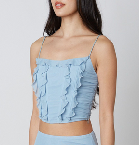 Sleeveless Mesh Ruffle Crop Top