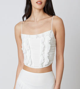 Sleeveless Mesh Ruffle Crop Top