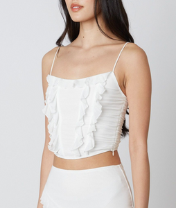 Sleeveless Mesh Ruffle Crop Top