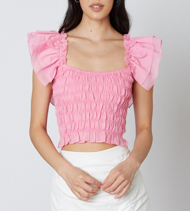 Puff Sleeve Scrunch Crop Top