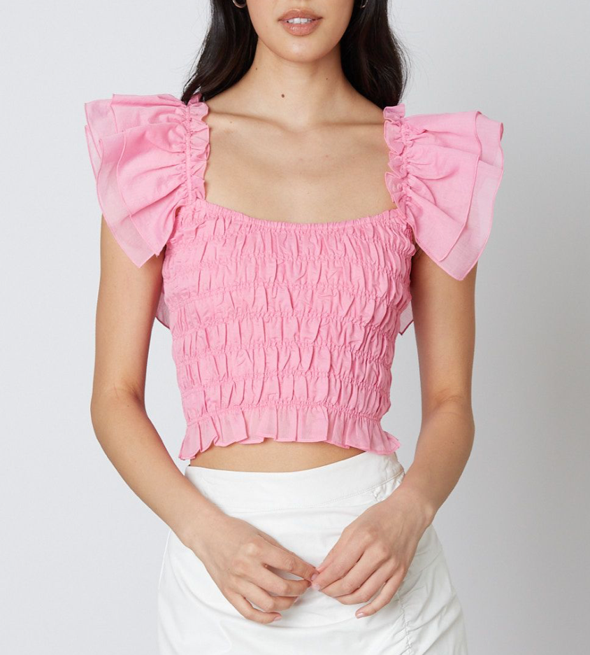 Puff Sleeve Scrunch Crop Top