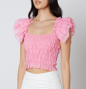 Puff Sleeve Scrunch Crop Top