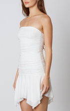 Load image into Gallery viewer, Strapless Mesh Asymmetrical Hemline Mini Dress