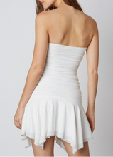 Load image into Gallery viewer, Strapless Mesh Asymmetrical Hemline Mini Dress