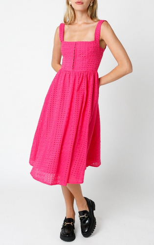 Hook and Eye Scallop Lace Trim Midi Dress