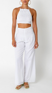 High Waisted Wide Leg Smocked Waist Pants