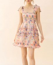 Load image into Gallery viewer, Tie Strap Floral Smocked Mini Dress