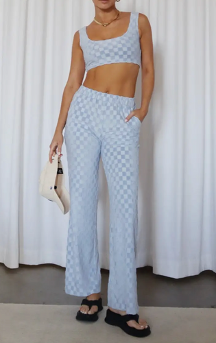 High Waisted Terry Checker Pants