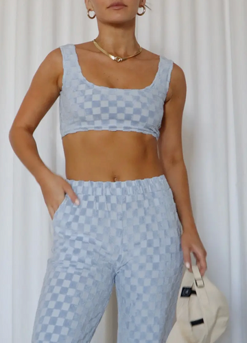 Sleeveless Terry Checker Crop Top