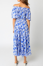 Load image into Gallery viewer, Off Shoulder Floral Tie Waist Maxi Dress