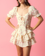 Load image into Gallery viewer, Puff Sleeve Tie Front Ruffle Mini Dress