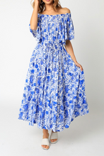 Load image into Gallery viewer, Off Shoulder Floral Tie Waist Maxi Dress