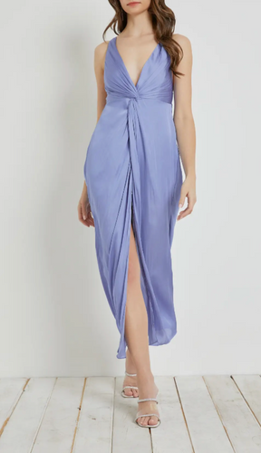 Deep V Front Twist Midi Dress