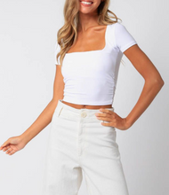 Load image into Gallery viewer, Short Sleeve Ruched Side Crop Top