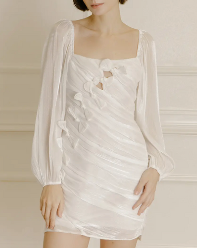 Long Sleeve Sheen Bow Bodycon Mini Dress