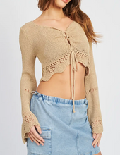 Load image into Gallery viewer, Long Sleeve Tie Front Crochet Top