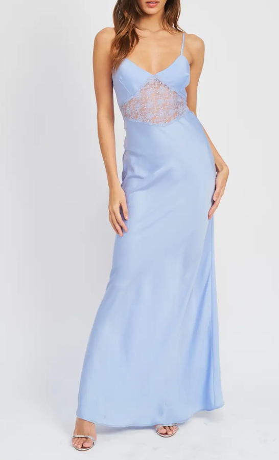 Sleeveless Lace Contrast Maxi Dress