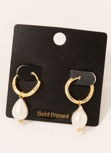 Gold Dipped Mini Pearl Teardrop Huggie Earrings