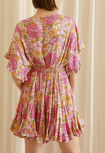 Short Sleeve Floral Braided Mini Dress