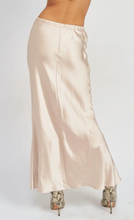 Load image into Gallery viewer, Tie Front Satin Midi Skirt