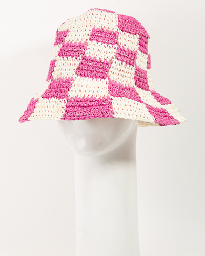 Checkered Pattern Knit Bucket Hat