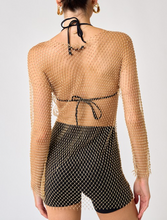 Load image into Gallery viewer, Long Sleeve Rhinestone Fishnet Dress