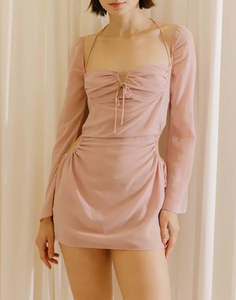Long Sleeve Halter Cut Out Mini Dress