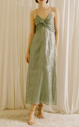 Sleeveless Crepe Striped Midi Dress