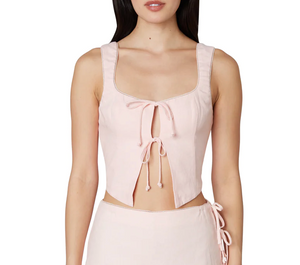 Sleeveless Linen Tie Front Corset Top