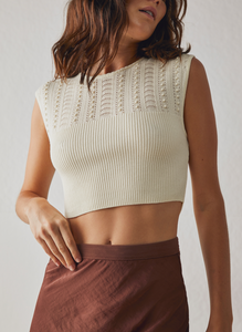 Crew Neck Ribbed Knit Sleeveless Cropped Top