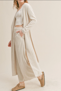 Long Sleeve Collared Linen Maxi Duster Jacket