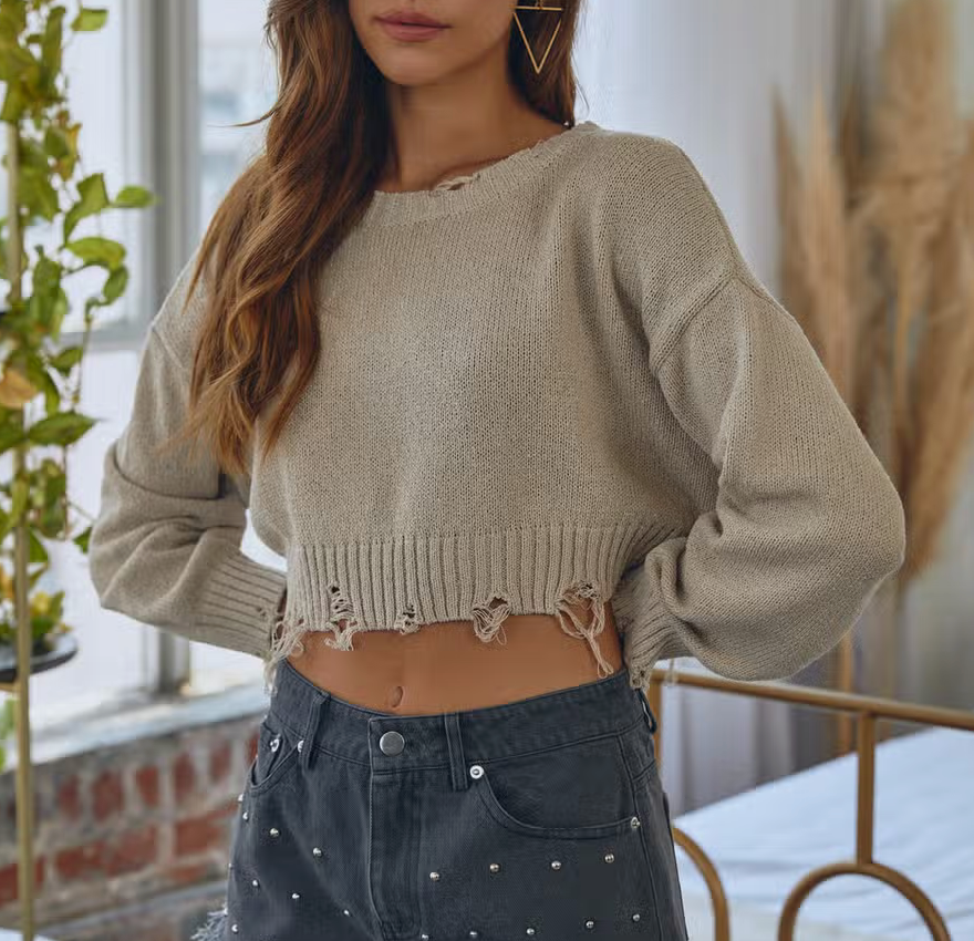Distressed cropped best sale sweater
