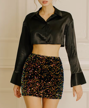 Load image into Gallery viewer, Long Sleeve Satin Button Up Cropped Top