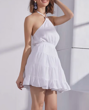 Load image into Gallery viewer, Buckle Halter Tiered Mini Dress