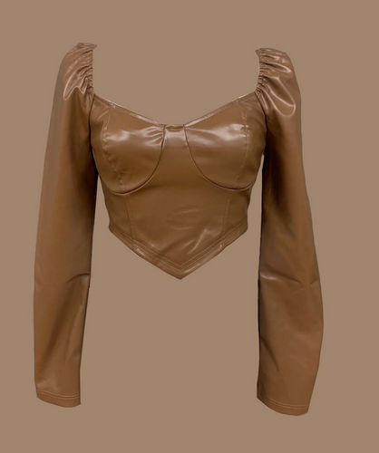Long Sleeve Faux Leather Crop Top