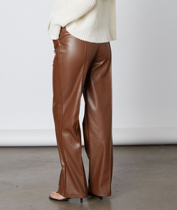 Faux Leather Center Seam Trousers