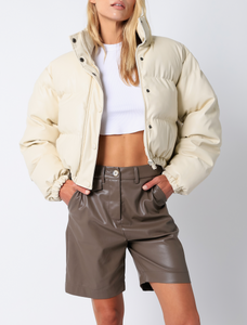 Vegan Leather Puffer Coat