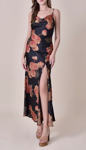 Floral Print Side Slit Maxi Dress