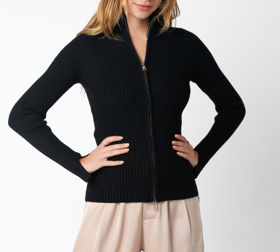 Long Sleeve Ribbed Zip Up Sweater