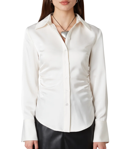 Collared Button Down Ruched Top