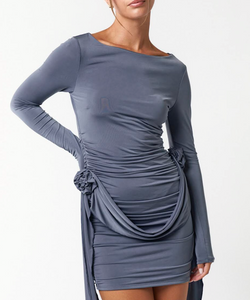 Long Sleeve Rosette Mini Dress