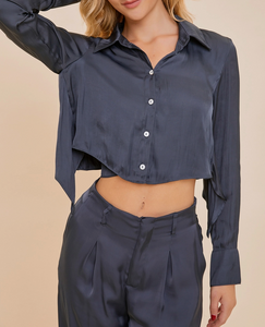 Back Tie Button Up Cropped Top