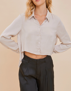 Back Tie Button Up Cropped Top