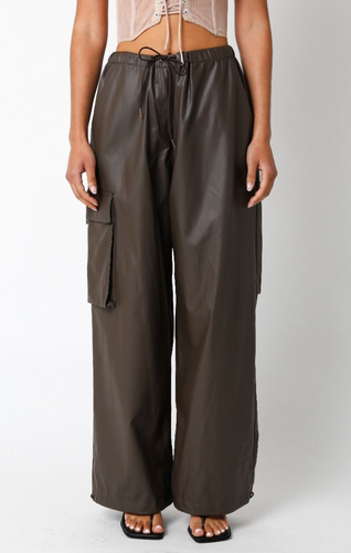 High Waisted Leather Cargo Pants